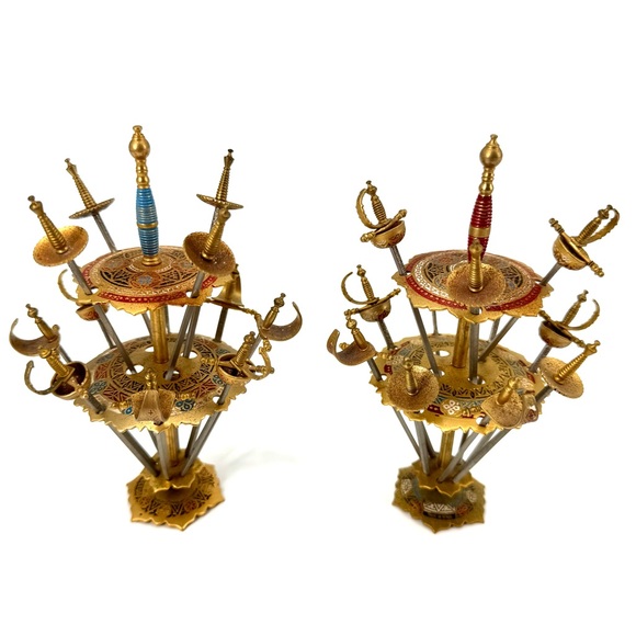 Vintage (2) Toledo Spain Brass Gallery Cocktail Sword Set-of-12/11 - Picture 2 of 15